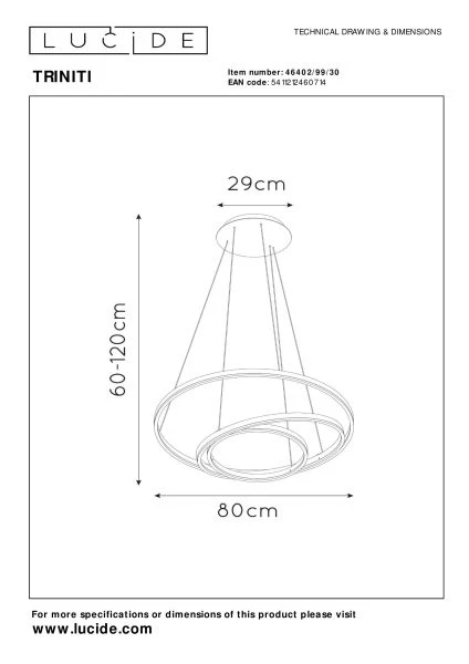 Lucide TRINITI - Pendelleuchten - Ø 80 cm - LED Dim. - 3000K - Schwarz - technisch